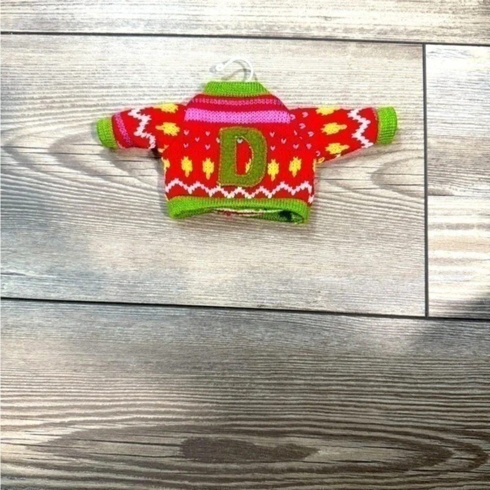 Knitted Christmas Sweater Ornament with D monogram | Knitted Sweater Ornaments